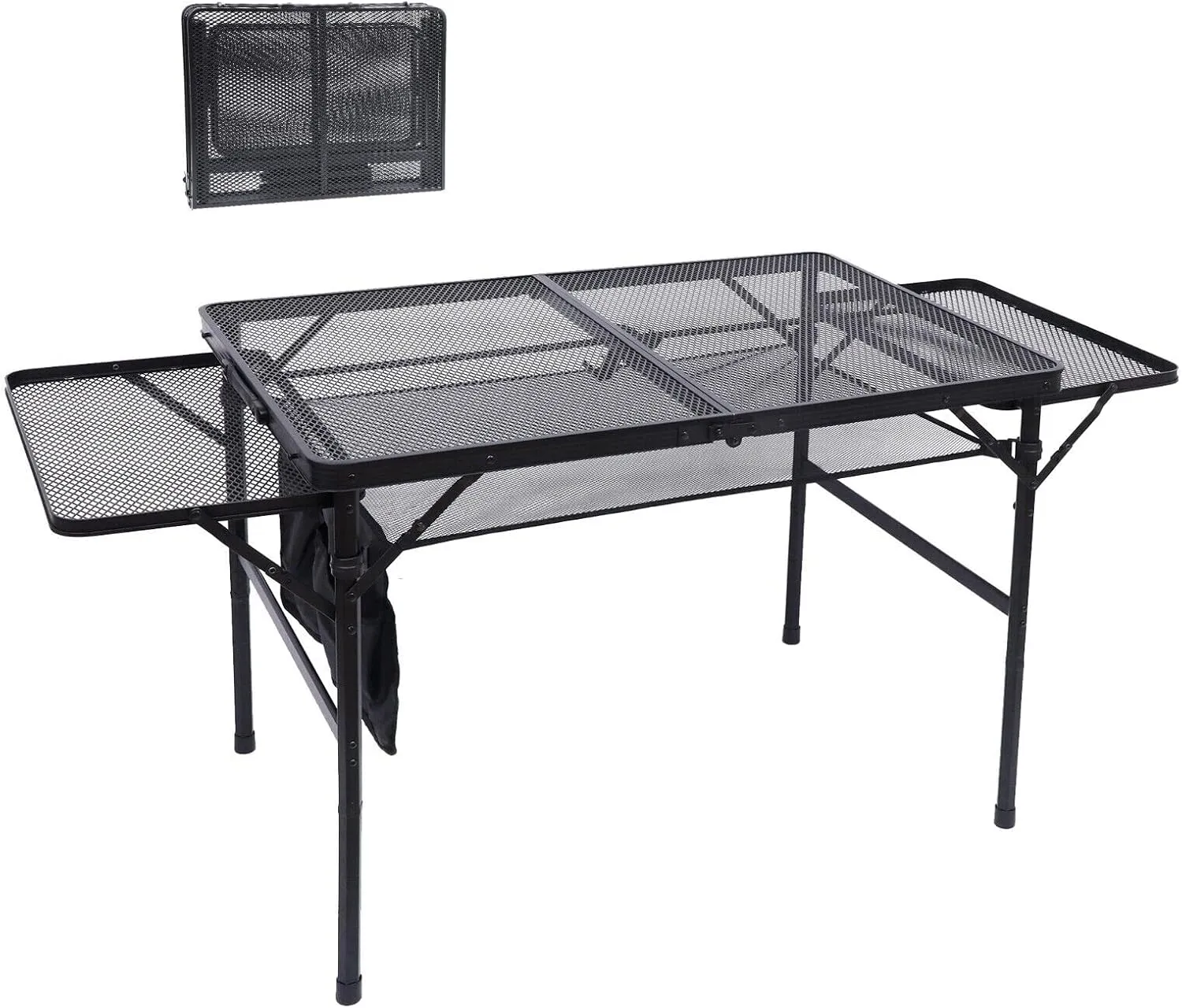 Table for Grill, Folding Camping Table, Card Table Adjustable Height & Width, Mesh Bag, Side-Pocket, Portable Outdoor & Indoor