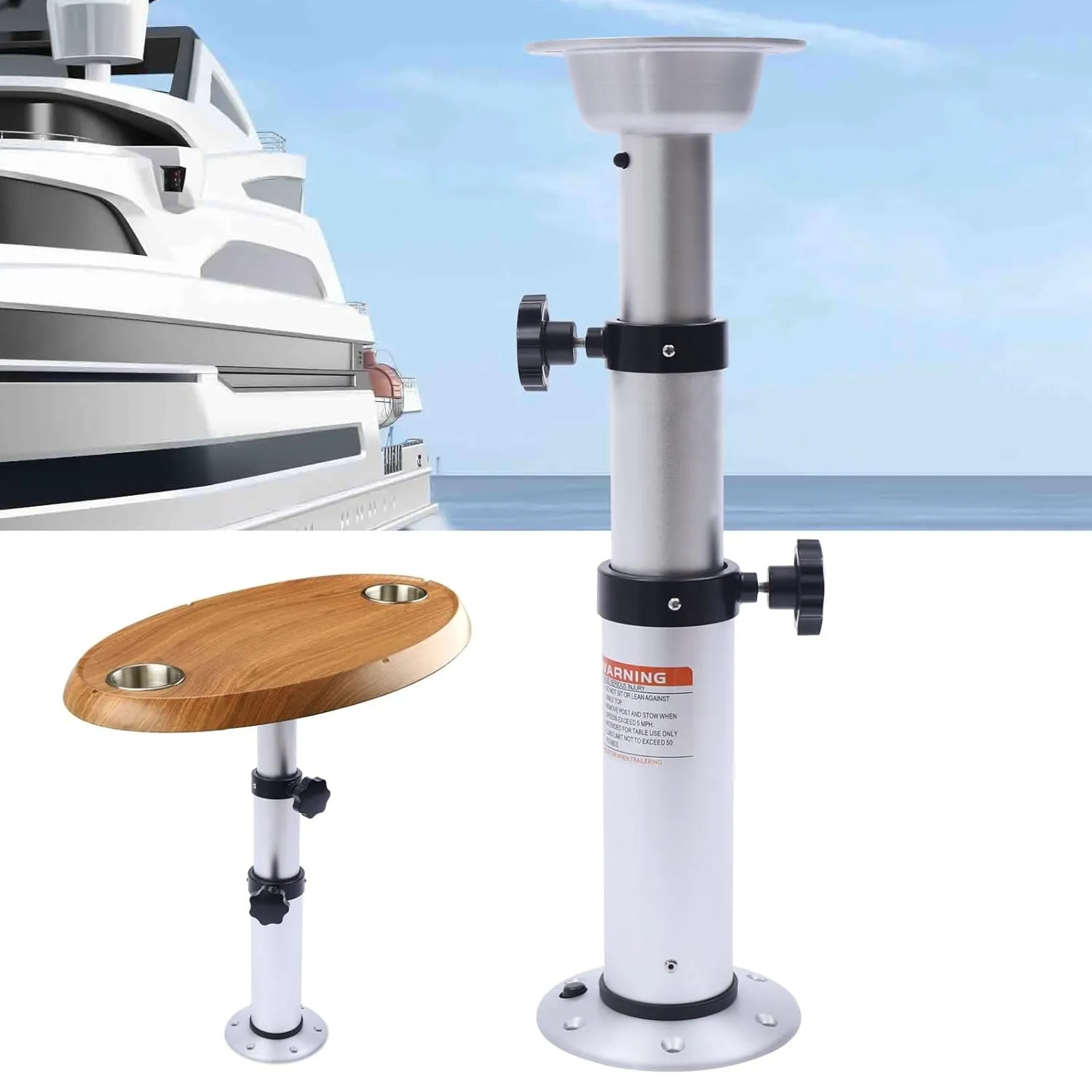 Table Pedestal Stand 16.9"-29.1" Adjustable with Removable Base, Silver, Aluminum   ABS, for RV Marine Boat
