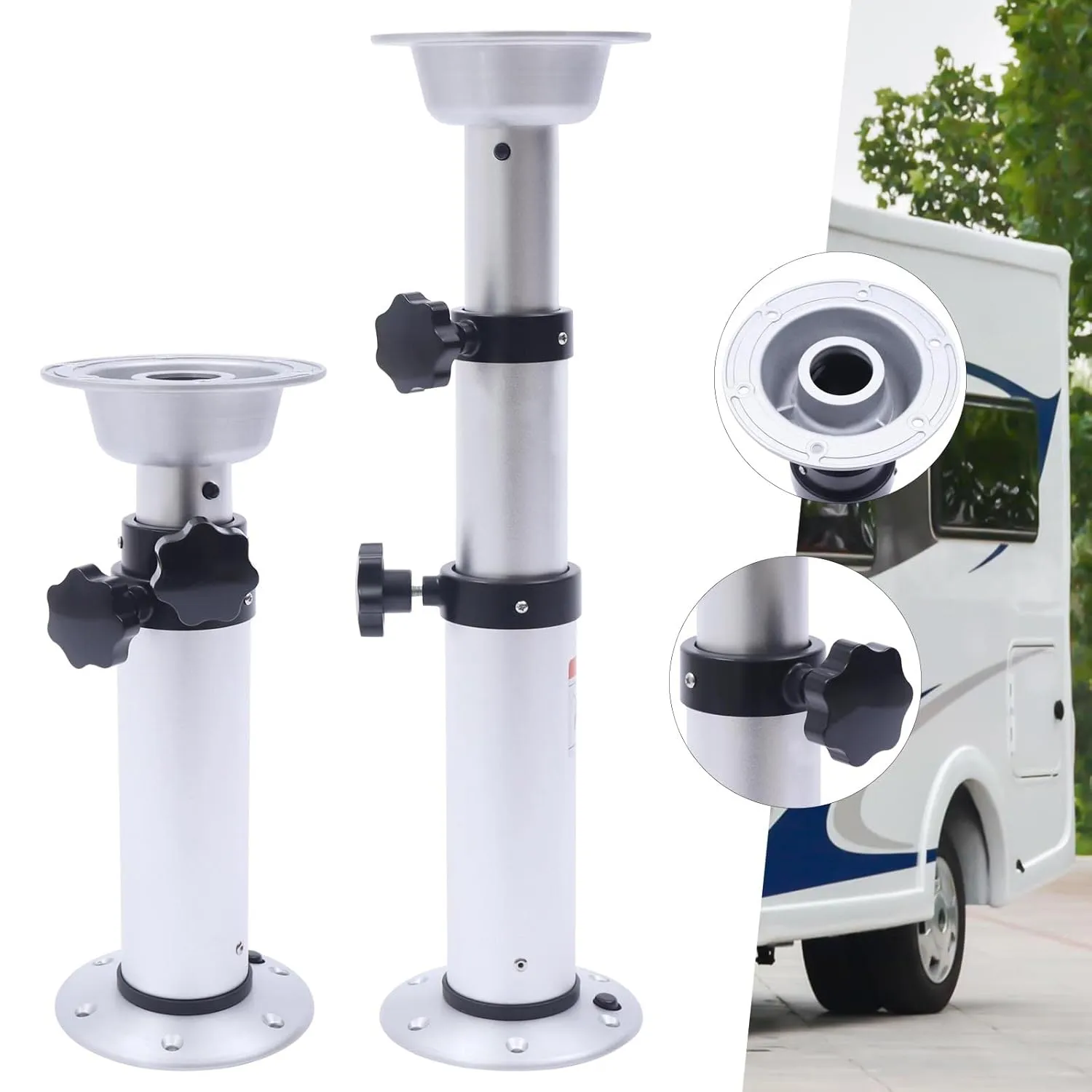 Table Pedestal Stand 16.9"-29.1" Adjustable with Removable Base, Silver, Aluminum   ABS, for RV Marine Boat