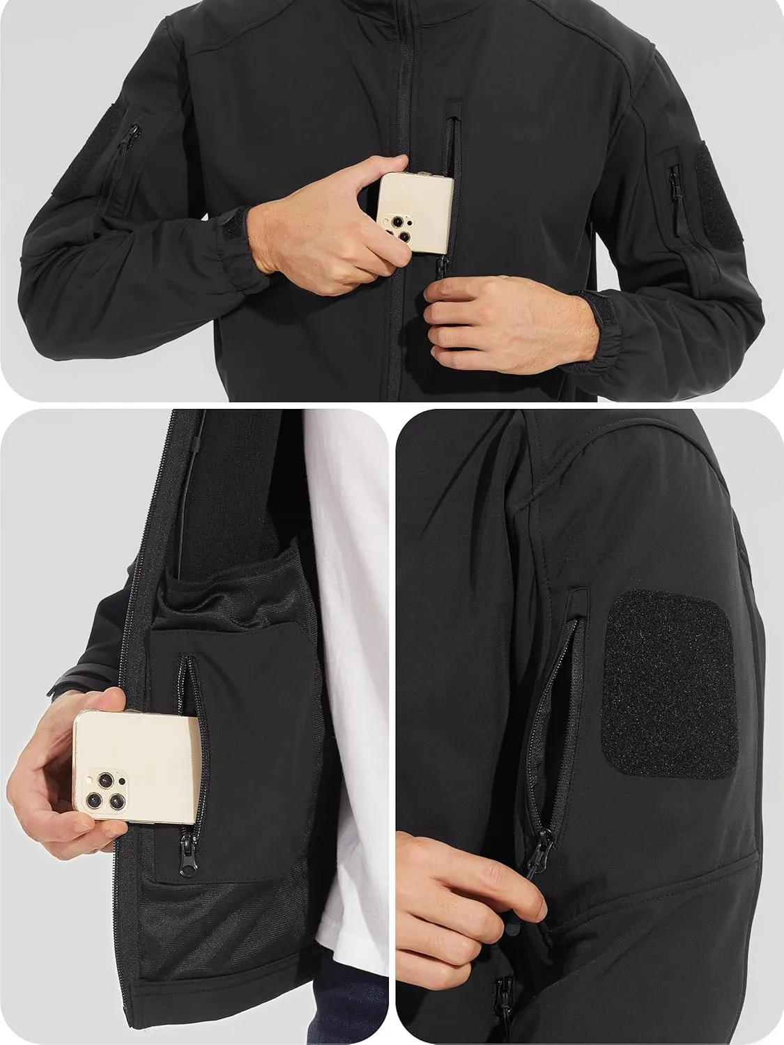 TACVASEN Men's Tactical Jacket with Hood Water Resistant Special Ops Military Softshell Coat