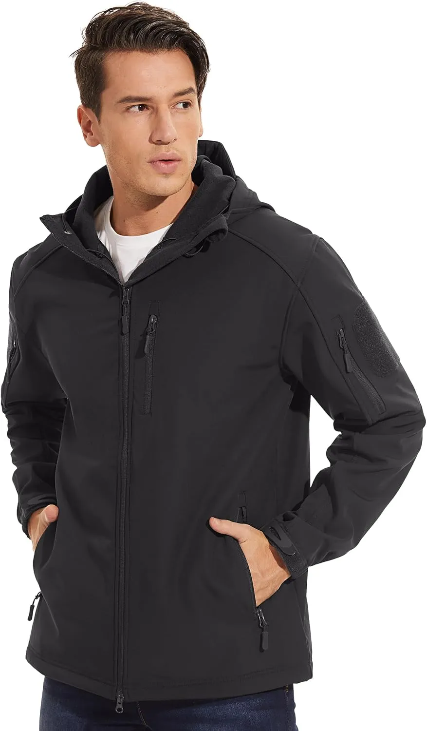 TACVASEN Men's Tactical Jacket with Hood Water Resistant Special Ops Military Softshell Coat