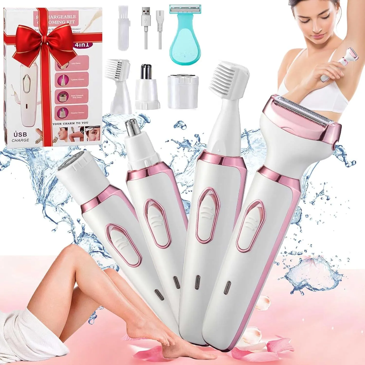 Taletseten Shaver, Taletseten Razor, Comfort 4 in 1 Electric Lady Shaver, Body Hair Removal Epilator, Painless Taletseten Women Shaver, Waterproof Taletseten Lady Shaver Electric Bikini Trimmer (1)