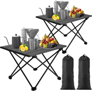 Tatuo 2 Pcs Small Camping Table Folding Beach Side Tables Outdoor Lightweight Aluminum Camping Table with Carry Bag Portable Camping Accessories for Cooking, Picnic Car Travel(Black, Small)