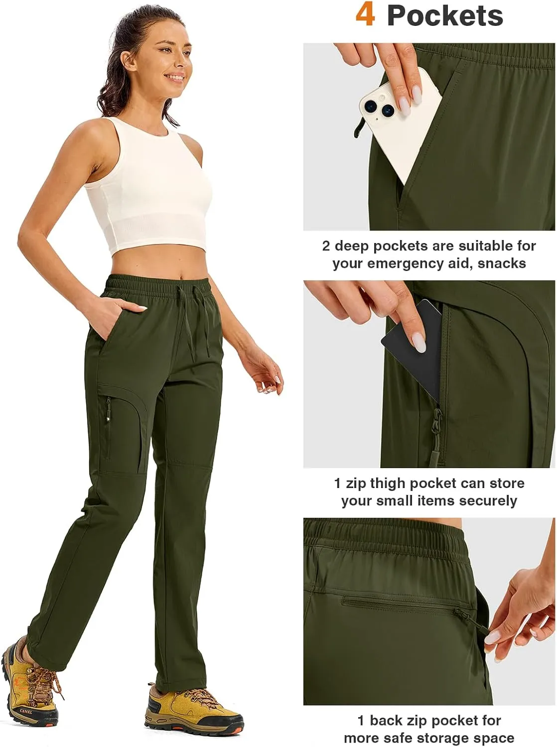 TBMPOY Women's Hiking Pants Water Resistant Lightweight Quick Dry Cargo Travel Fishing Work Camping Pant with 4 Pockets