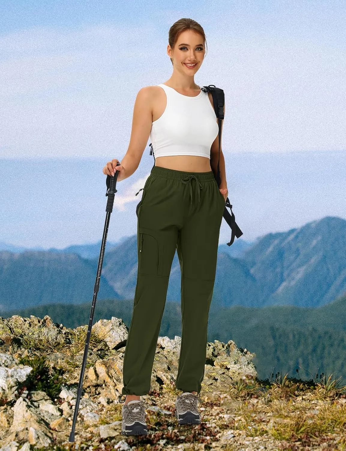 TBMPOY Women's Hiking Pants Water Resistant Lightweight Quick Dry Cargo Travel Fishing Work Camping Pant with 4 Pockets