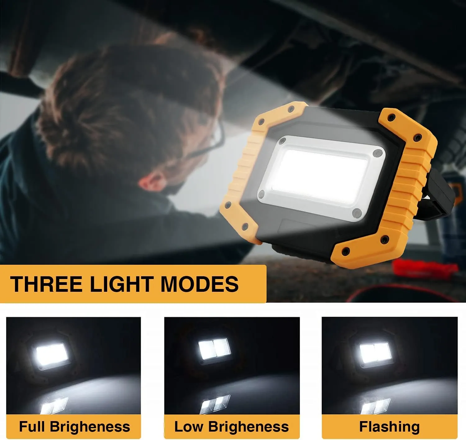 Tekstap LED Work Light Rechargeable, 30W 2000LM Portable Waterproof Rechargeable Work Lights with Stand, Battery Powered COB Flood Lights for Power Ouage Emergency Outdoor Camping Garage