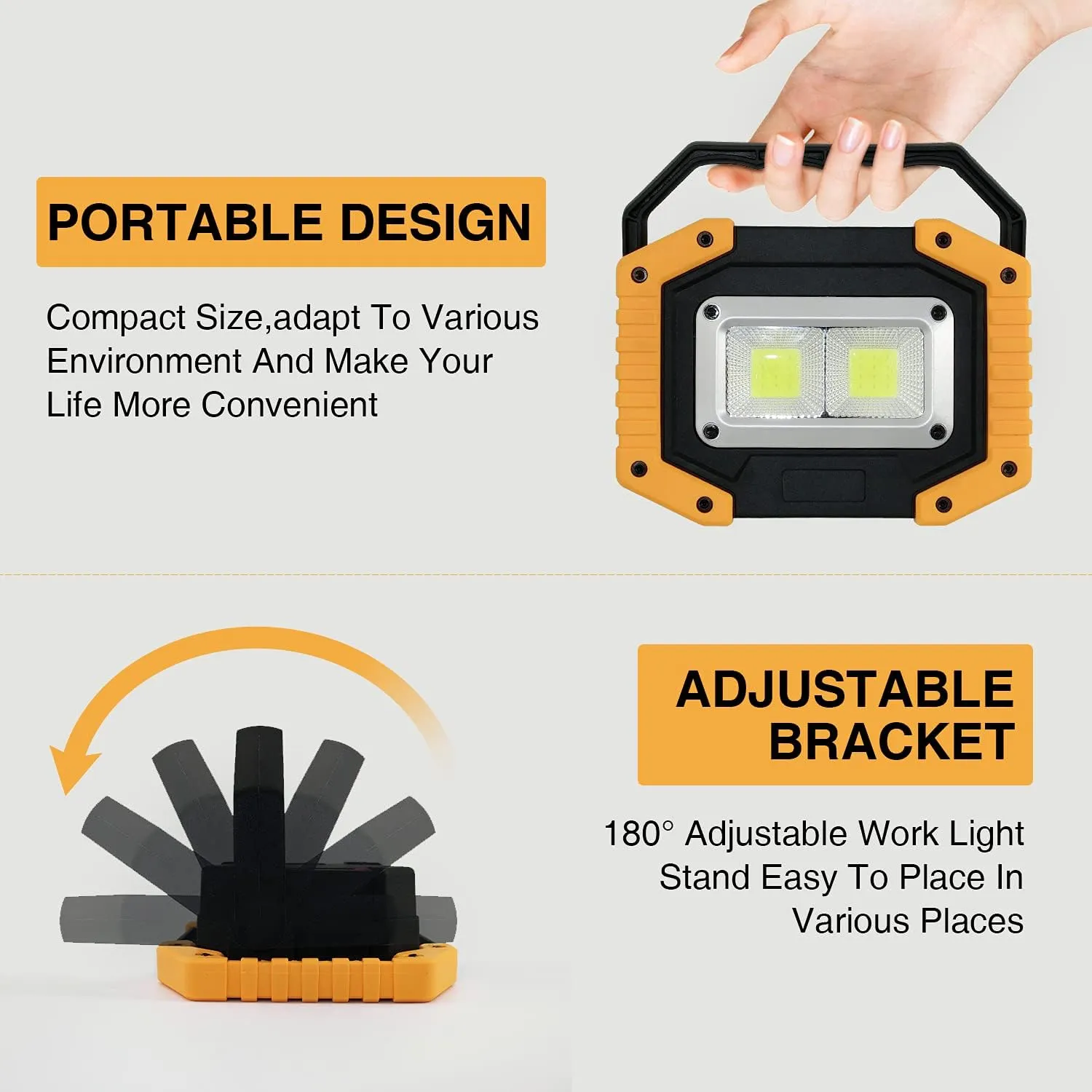 Tekstap LED Work Light Rechargeable, 30W 2000LM Portable Waterproof Rechargeable Work Lights with Stand, Battery Powered COB Flood Lights for Power Ouage Emergency Outdoor Camping Garage