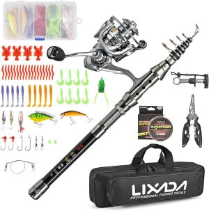 Telescopic Fishing Pole Kit, Lightweight Carbon Fiber Rod, Versatile Fishing Reel, Fish Lip Gripper, Pliers, Tackle Bag, for Anglers on The Go