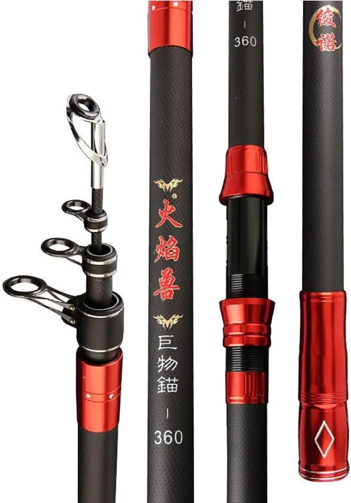Telescopic Fishing Rod Carbon Fiber Super Hard Ultralight Portable Fishing Pole for Travel Surf Casting Rods 2.4m 2.7m 3m 3.6m 3.9m 4.2m 4.5m for Men Women (Size : 3.6m)