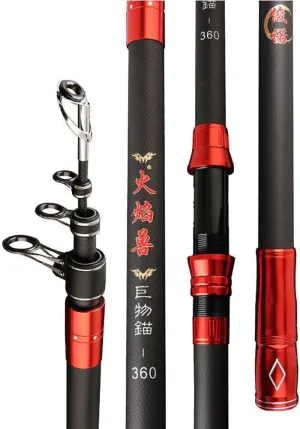Telescopic Fishing Rod Carbon Fiber Super Hard Ultralight Portable Fishing Pole for Travel Surf Casting Rods 2.4m 2.7m 3m 3.6m 3.9m 4.2m 4.5m for Men Women (Size : 3.6m)