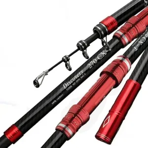 Telescopic Fishing Rod, Carbon Fiber Travel Surf Rod, Spinning Power Lure 2-9Oz, 20-50LB,Medium-Heavy Throwing Surfcasting Baitcasting Pole,Red