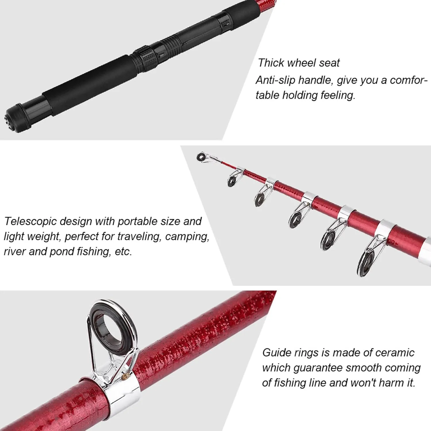 Telescopic Fishing Rod, Glass Fiber Travel Fishing Rod Telescoping Fishing Rod Reel Tackle Accessory for Traveling, Camping, Pond Fishing