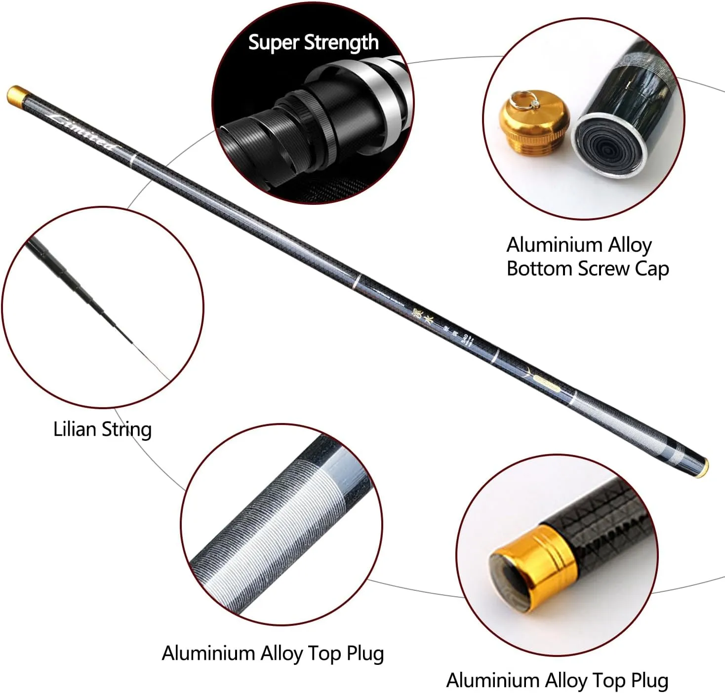 Telescopic Fishing Rod Travel Fishing Rod,Portable Collapsible Bass Crappie Rod,1 Piece Carbon Fiber Inshore Stream Trout Free Tip Set(Top 3 Segment)