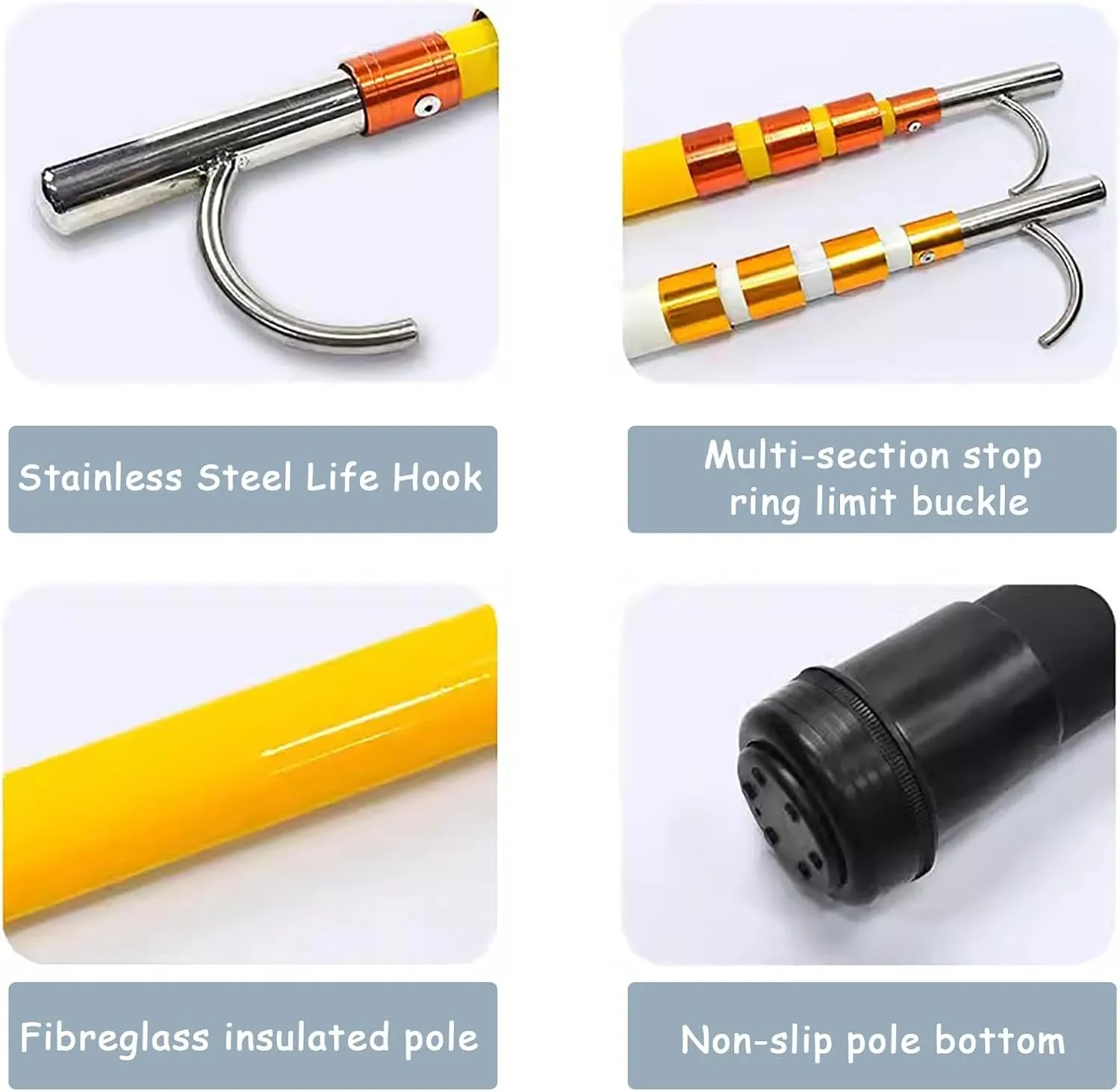 Telescopic Safety Hook with Pole,Fiberglass Water Rescue Tool for Emergency Situations in Lakes and Boats
