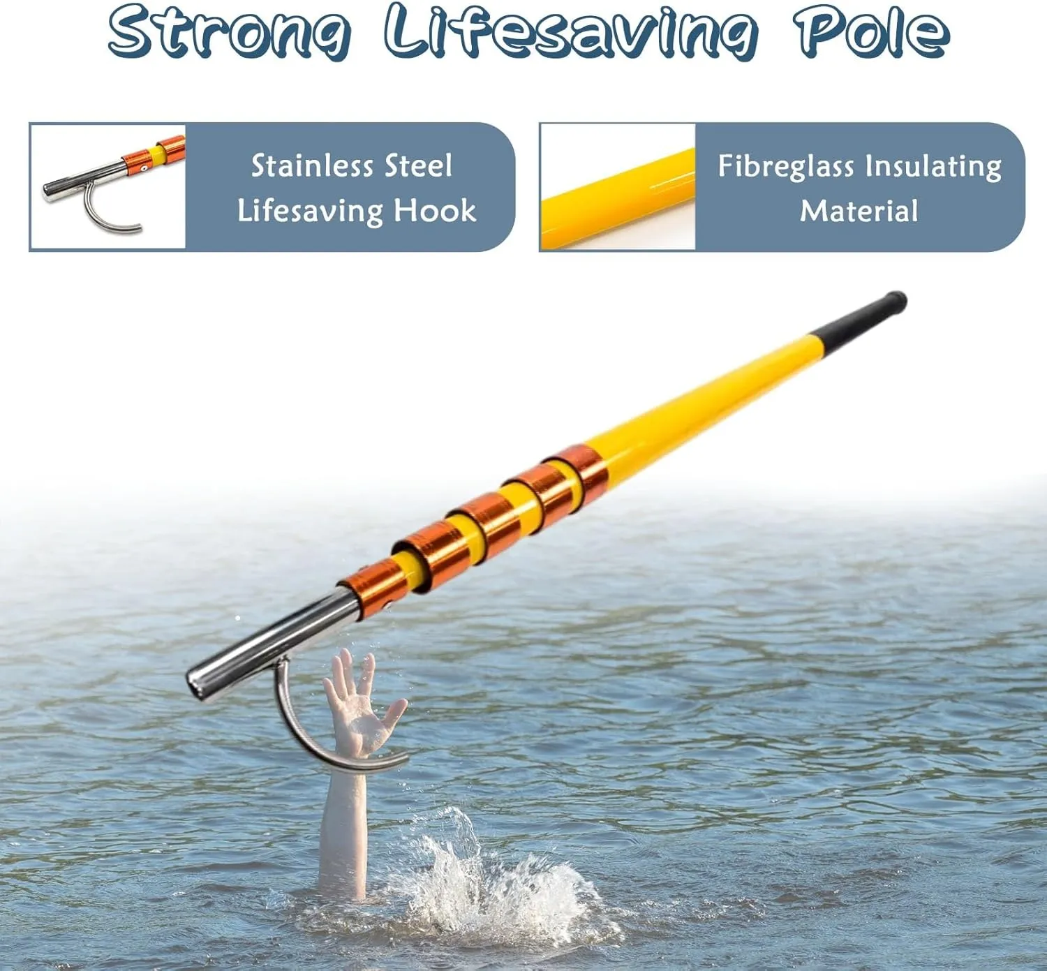 Telescopic Safety Hook with Pole,Fiberglass Water Rescue Tool for Emergency Situations in Lakes and Boats