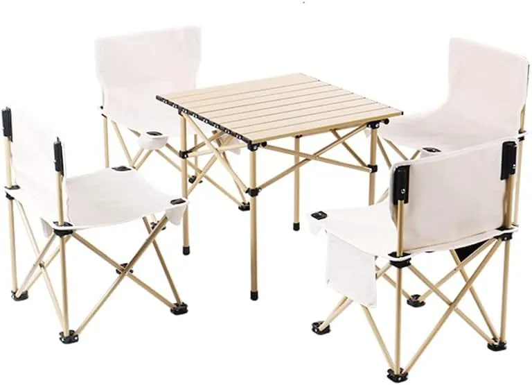TEmkin Outdoor Table and Chair Set Folding Picnic Table Portable Camping Table Aluminum Alloy (D 53cm*51cm*50cm)