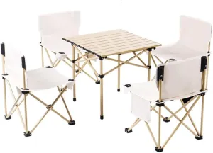 TEmkin Outdoor Table and Chair Set Folding Picnic Table Portable Camping Table Aluminum Alloy (D 53cm*51cm*50cm)
