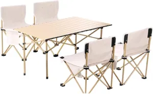 TEmkin Outdoor Table and Chair Set Folding Picnic Table Portable Camping Table Aluminum Alloy (D 95cm*57cm*50cm)