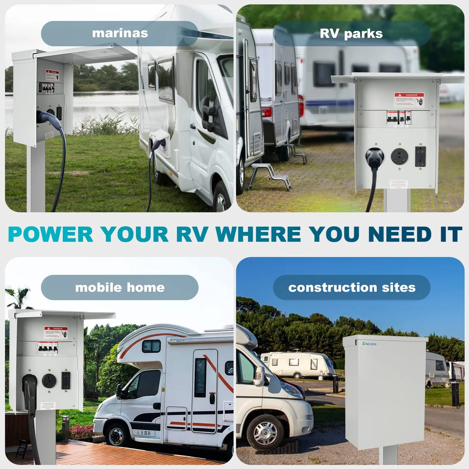 Temporary Power Outlet Panel with 20 30 50 Amp Receptacle Installed, RV Power Outlet Box Weatherproof Electrical Receptacle Panel Temporary Hookup for RV Camper Car Travel Generator