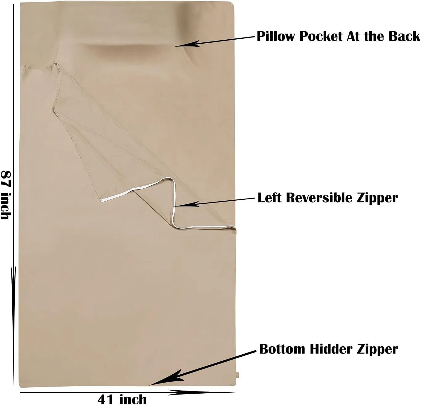 Tencel Lyocell Sleeping Bag Liner with Zipper - 100% Austrian Lenzing AG Tencel - Soft Silky Smooth Sleep Sack Adult - Travel Sheet for Hotel/Backpacking, Pure Silk Sleep Mask Included
