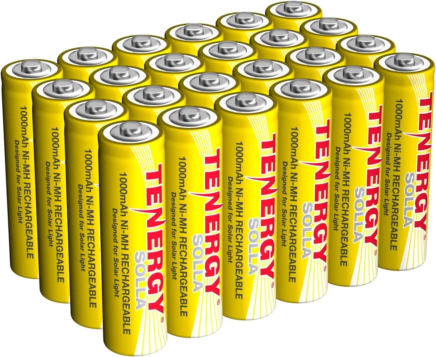 Tenergy Solla Rechargeable NiMH AA Battery, 1000mAh Solar Batteries for Solar Garden Lights, Anti-Leak, Outdoor Durability, 5  Years Performance, 24 Pack, UL Certified