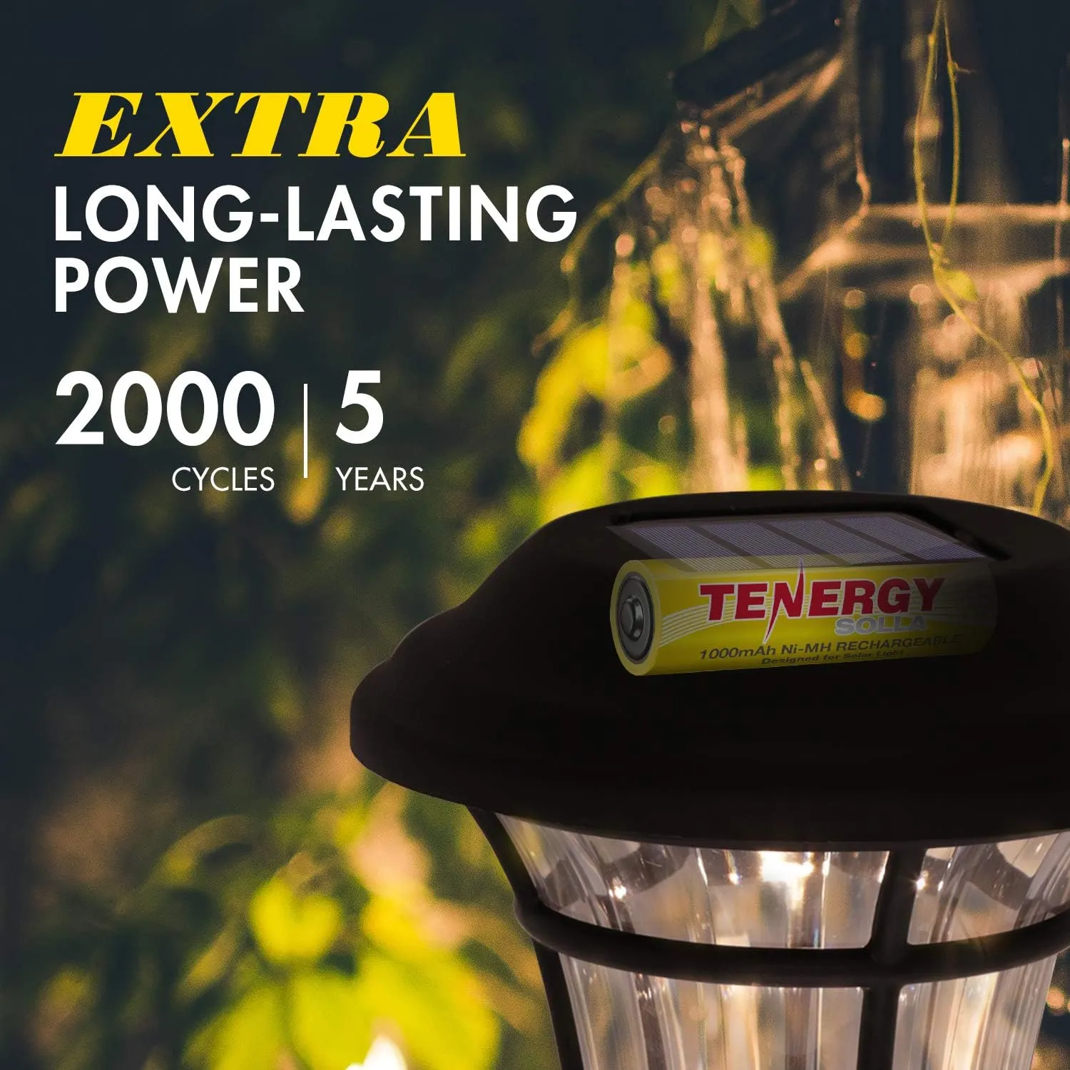 Tenergy Solla Rechargeable NiMH AA Battery, 1000mAh Solar Batteries for Solar Garden Lights, Anti-Leak, Outdoor Durability, 5  Years Performance, 24 Pack, UL Certified