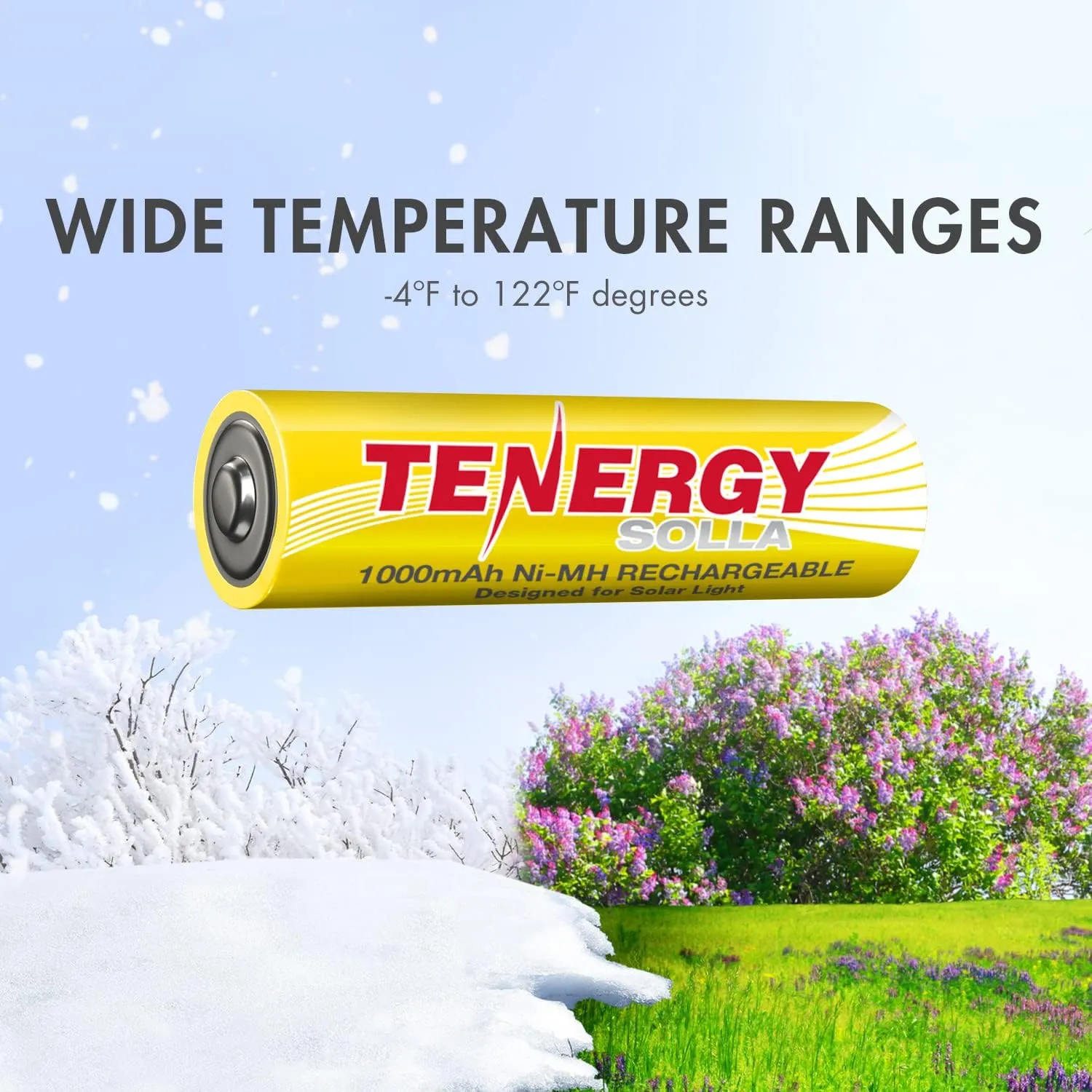 Tenergy Solla Rechargeable NiMH AA Battery, 1000mAh Solar Batteries for Solar Garden Lights, Anti-Leak, Outdoor Durability, 5  Years Performance, 24 Pack, UL Certified