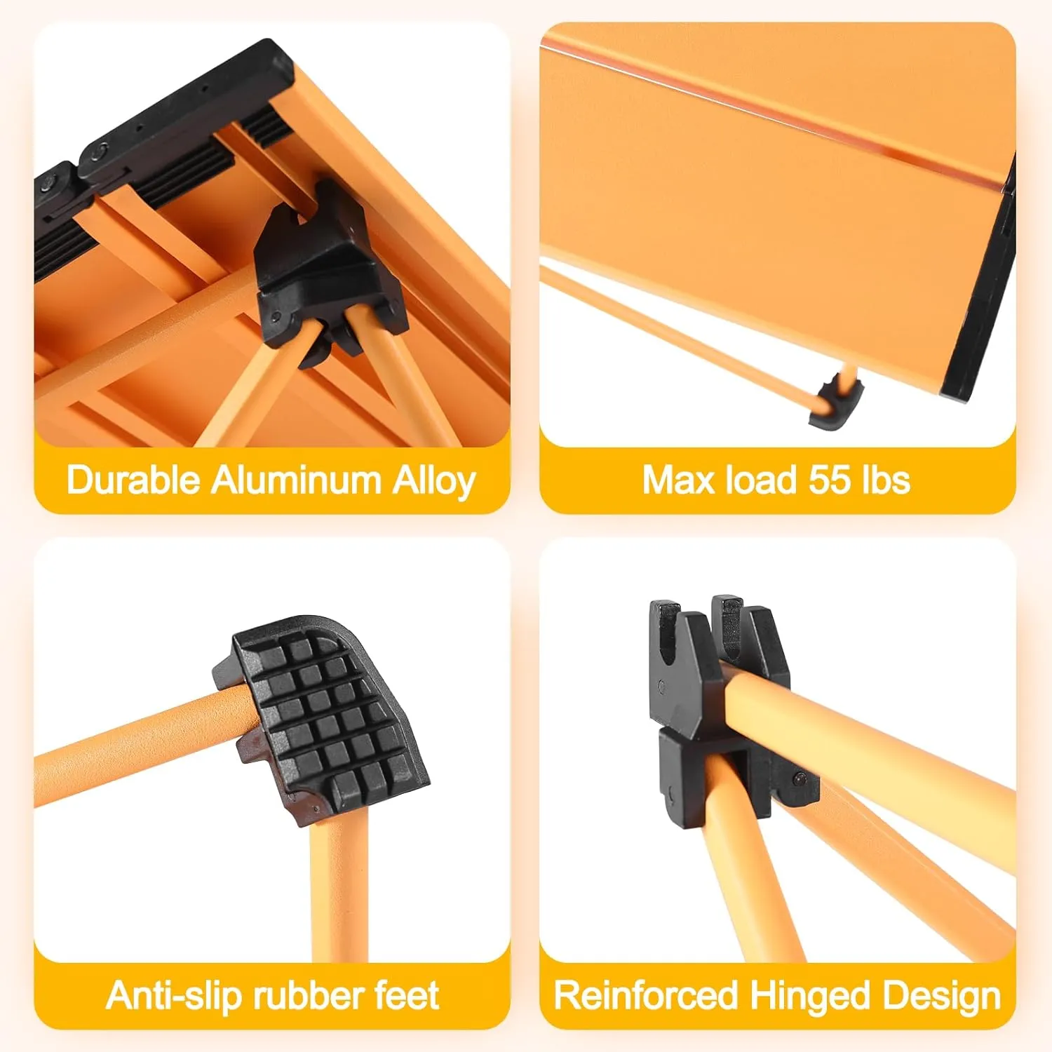 Tesouro Portable Camping Table,Folding Side Table Aluminum Top for Outdoor Cooking, Hiking, Travel, Picnic (Apricot, Medium)