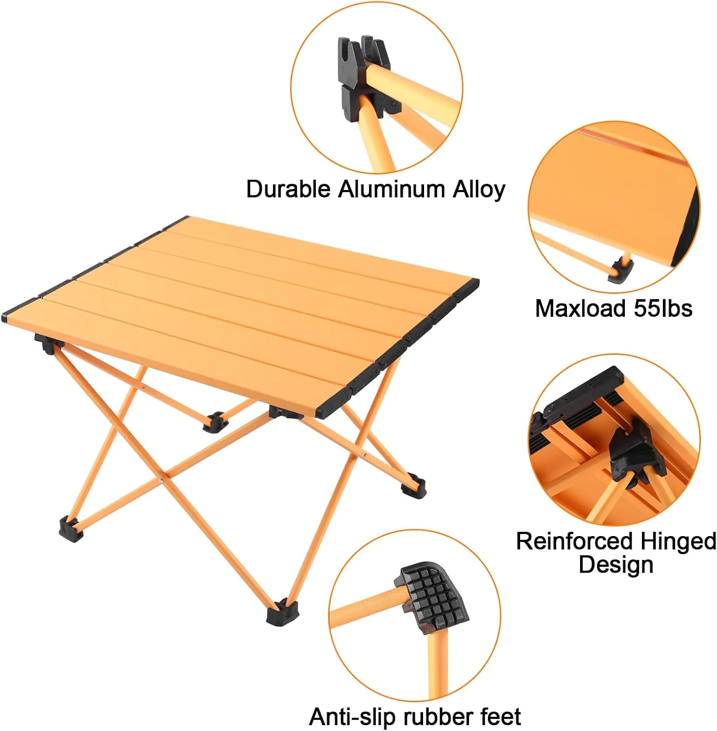 Tesouro Portable Camping Table,Folding Side Table Aluminum Top for Outdoor Cooking, Hiking, Travel, Picnic (Apricot, Medium)