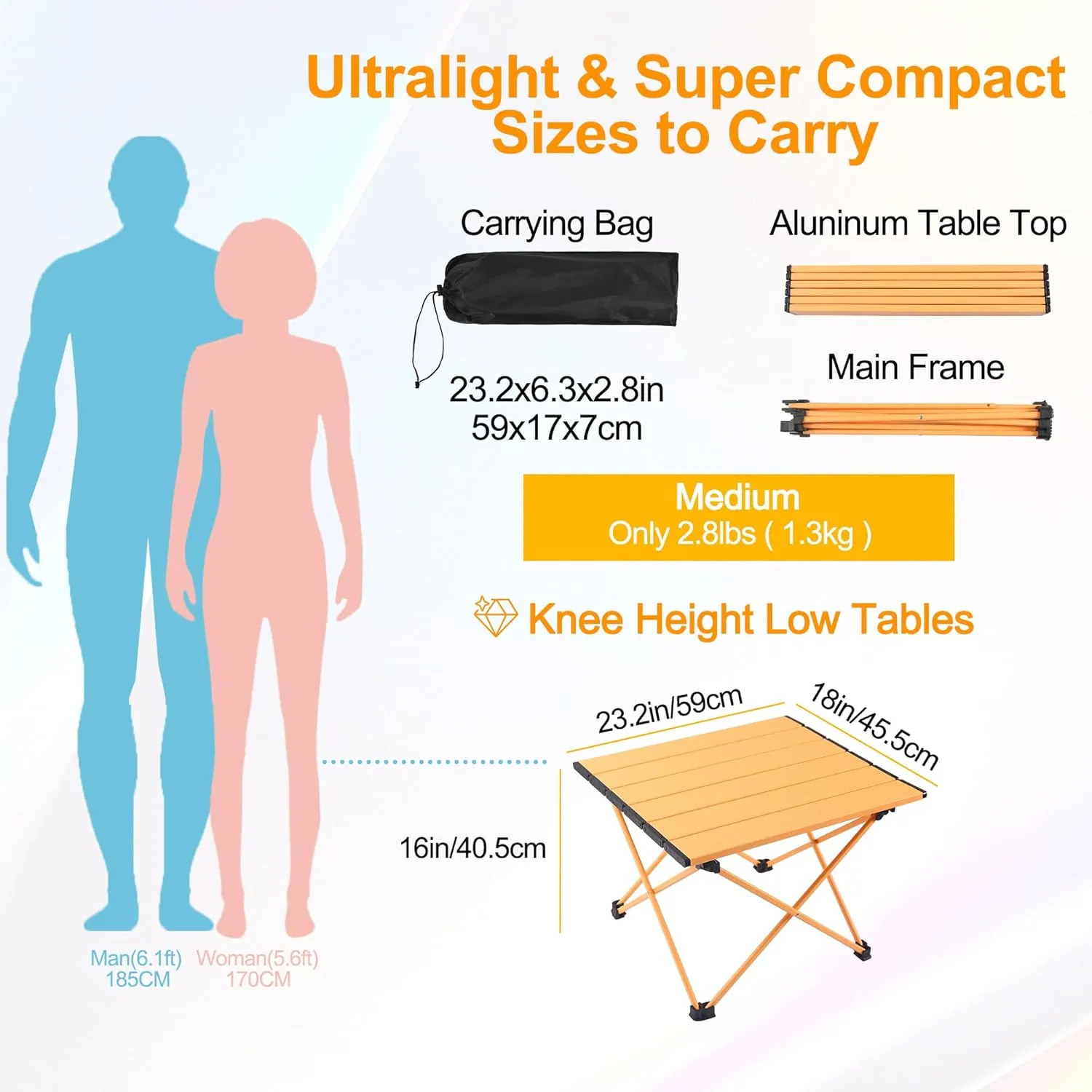 Tesouro Portable Camping Table,Folding Side Table Aluminum Top for Outdoor Cooking, Hiking, Travel, Picnic (Apricot, Medium)
