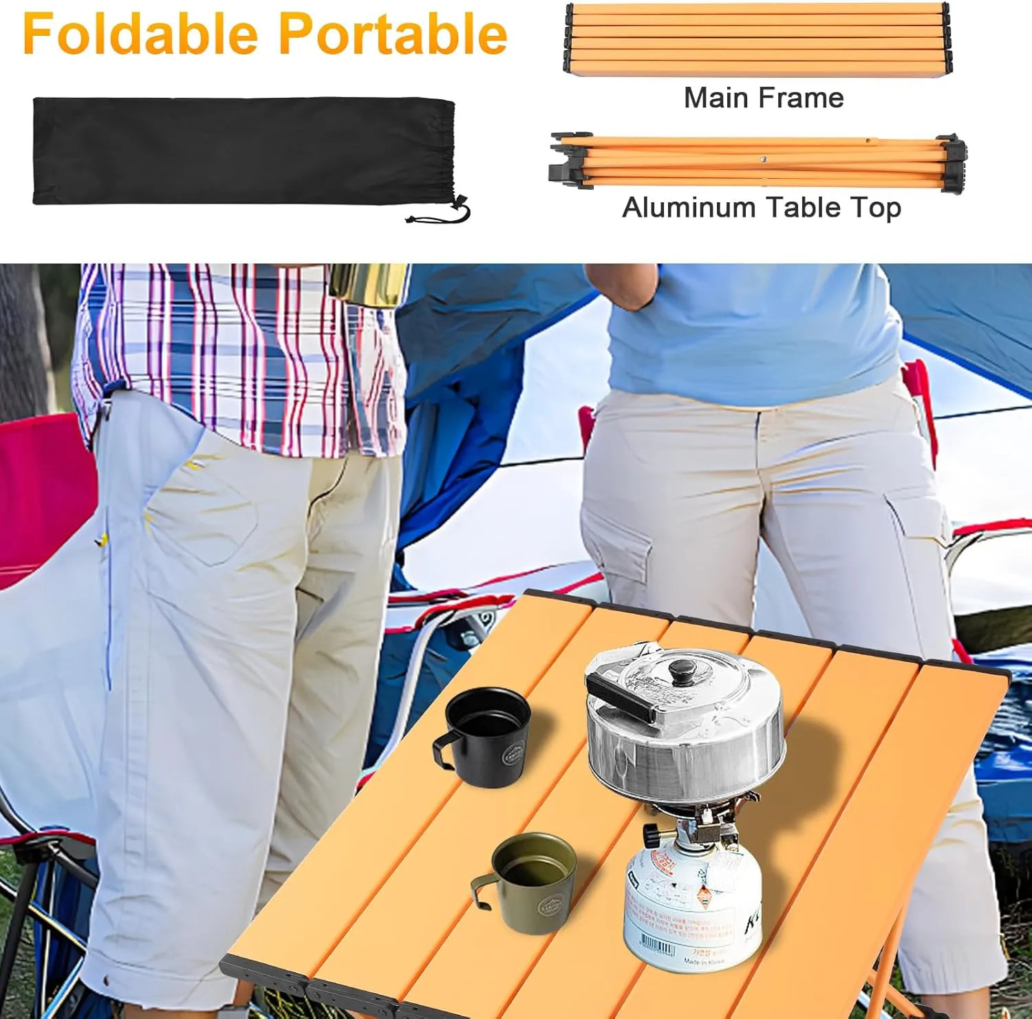 Tesouro Portable Camping Table,Folding Side Table Aluminum Top for Outdoor Cooking, Hiking, Travel, Picnic (Apricot, Medium)
