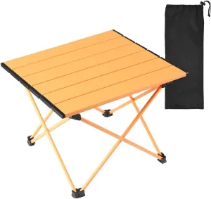 Tesouro Portable Camping Table,Folding Side Table Aluminum Top for Outdoor Cooking, Hiking, Travel, Picnic (Apricot, Medium)