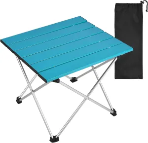 Tesouro Portable Camping Table,Folding Side Table Aluminum Top for Outdoor Cooking, Hiking, Travel, Picnic (Medium, Blue)