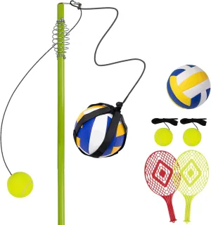 Tetherball Tennis&Tetherball Set,Tetherball Equipment with Pole for Backyard,with 6.7 Feet Adjustable Height Pole,2 Tennis Balls with Rope,2 Rackets,1 Tetherball with Rope,1 Hook,Fun Family Game