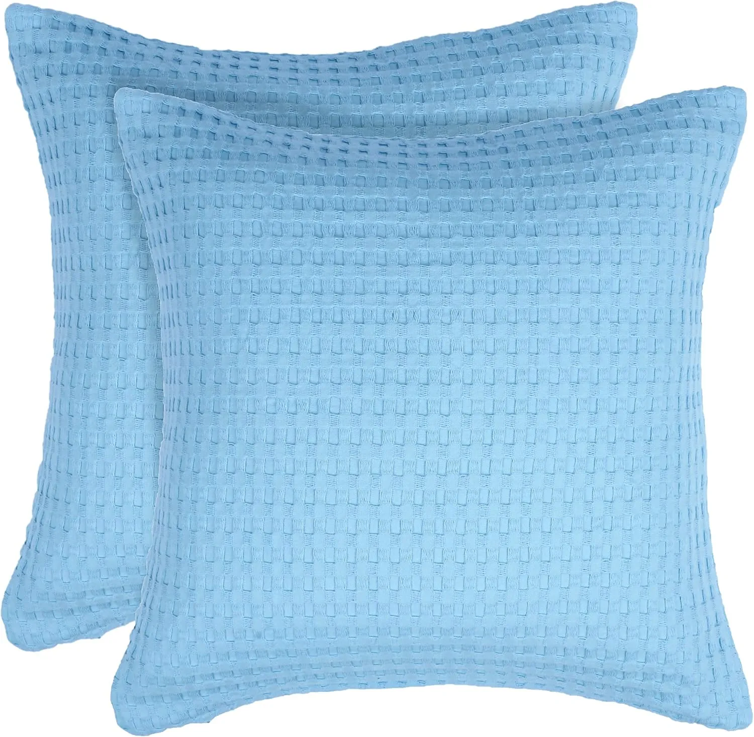 Tex Trend 100% Cotton Waffle Weave Queen Size Blanket - Lightweight, Breathable, Soft, Blue, 90x90 Inches