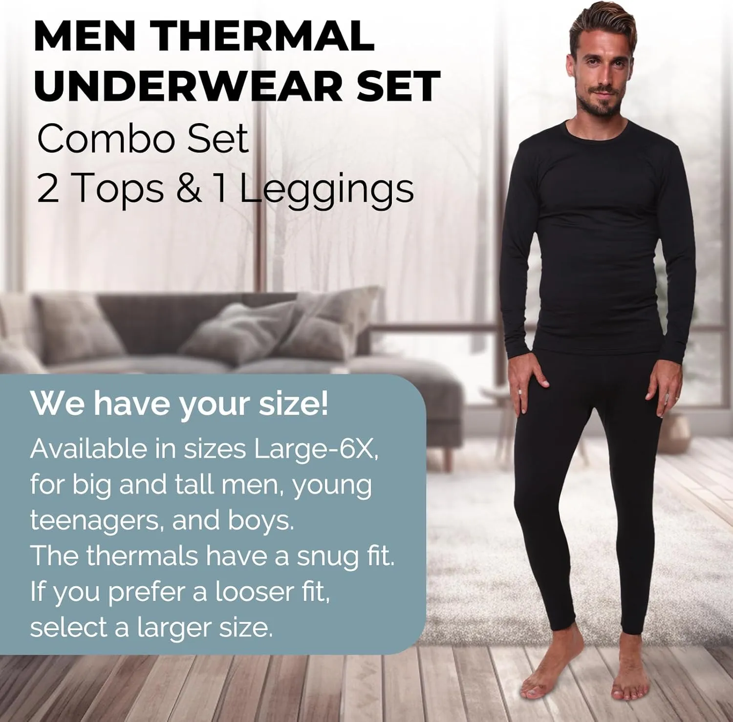 Thermal Underwear for Men Long John Set for Cold Weather Mens 2 pc Long Sleeve Shirt and Leggings Fleece Base Layer Thermals