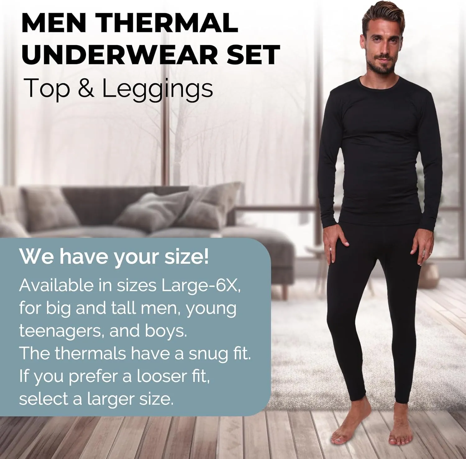 Thermal Underwear for Men Long John Set for Cold Weather Mens 2 pc Long Sleeve Shirt and Leggings Fleece Base Layer Thermals