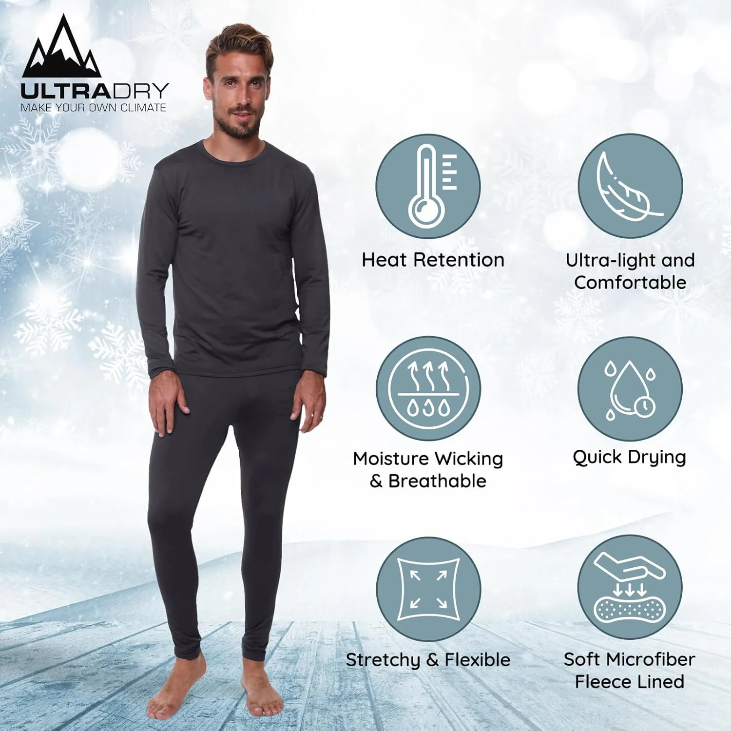 Thermal Underwear for Men Long John Set for Cold Weather Mens 2 pc Long Sleeve Shirt and Leggings Fleece Base Layer Thermals