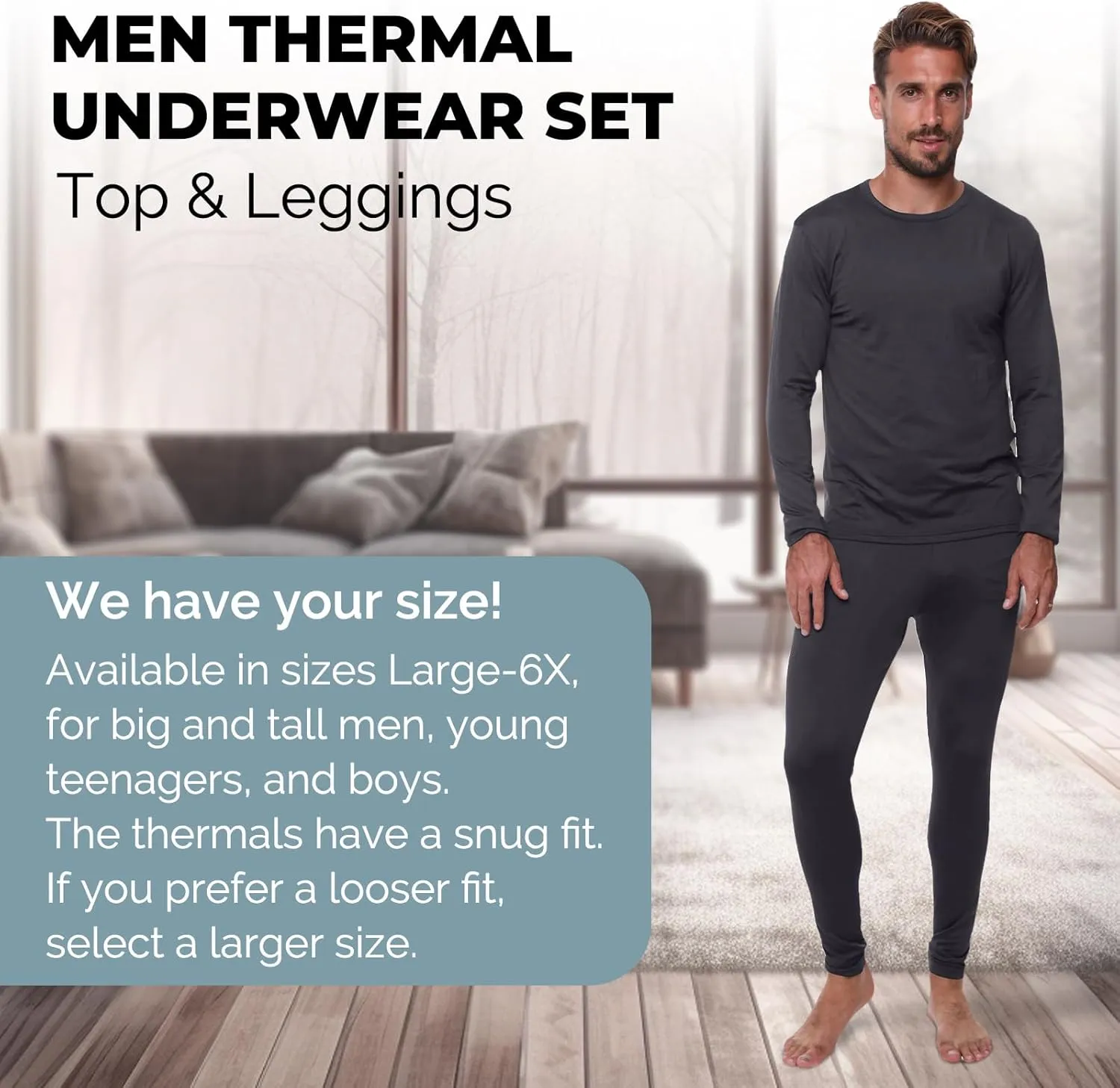 Thermal Underwear for Men Long John Set for Cold Weather Mens 2 pc Long Sleeve Shirt and Leggings Fleece Base Layer Thermals