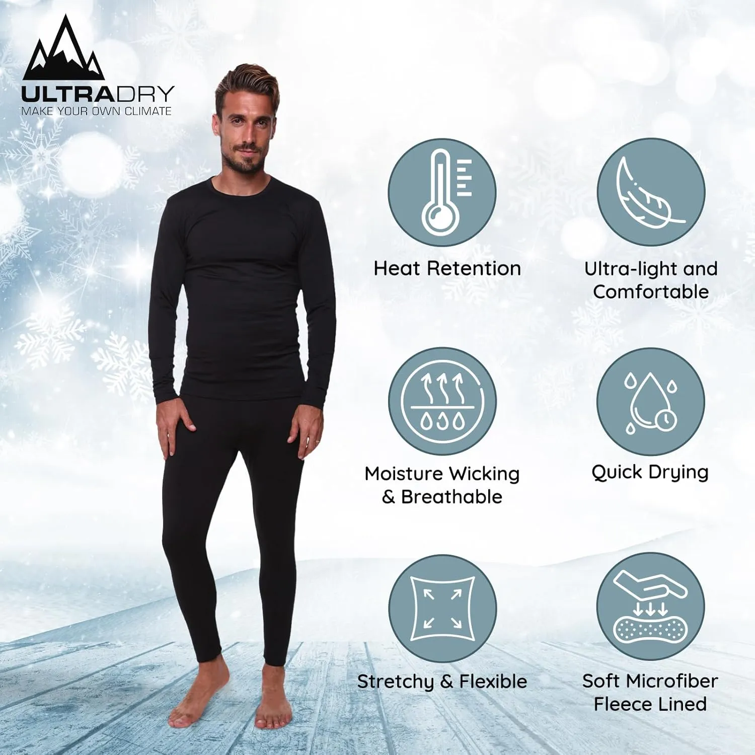 Thermal Underwear for Men Long John Set for Cold Weather Mens 2 pc Long Sleeve Shirt and Leggings Fleece Base Layer Thermals
