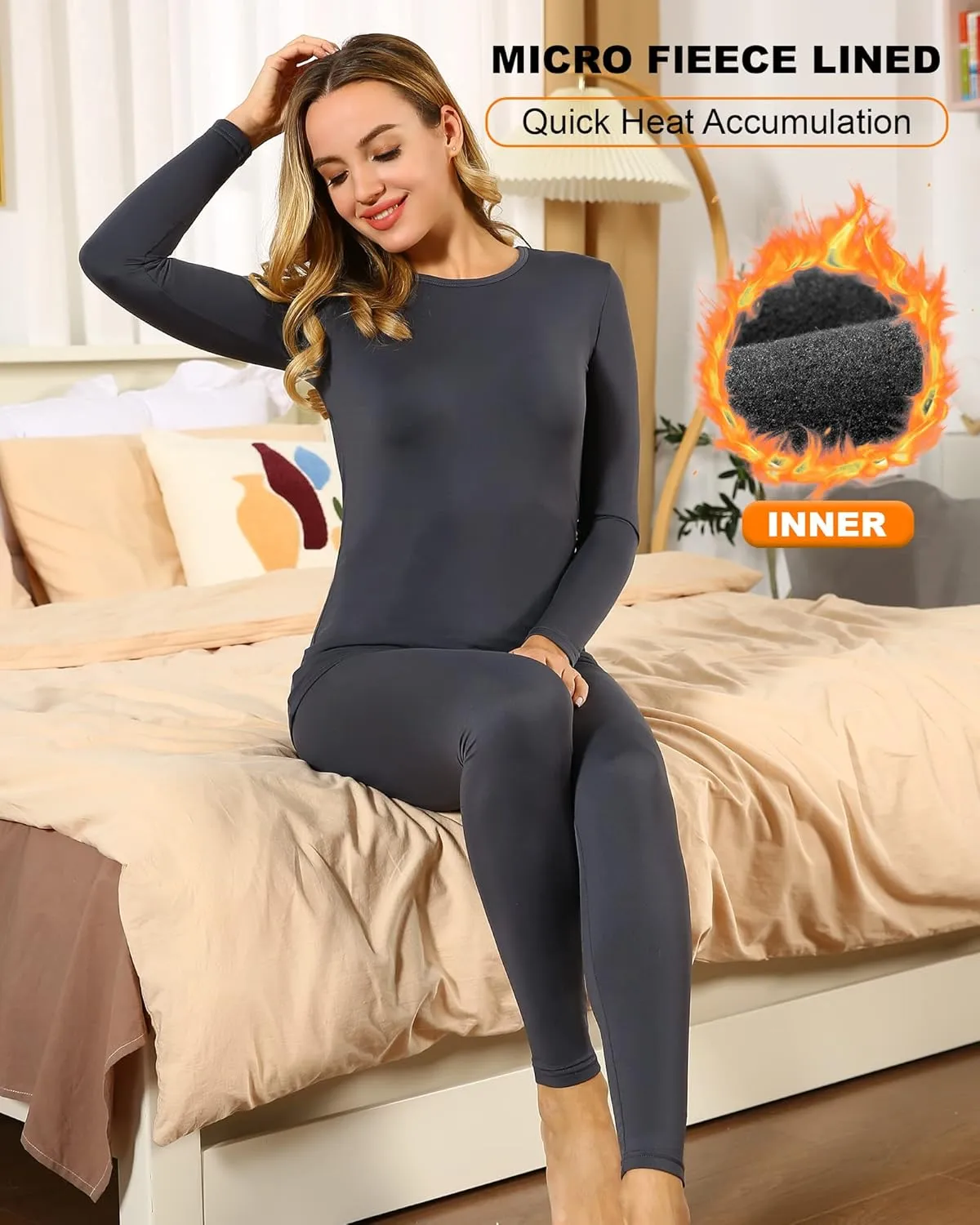 Thermal Underwear Set for Women Long Johns Fleece Lined Base Layer Soft Top Bottom