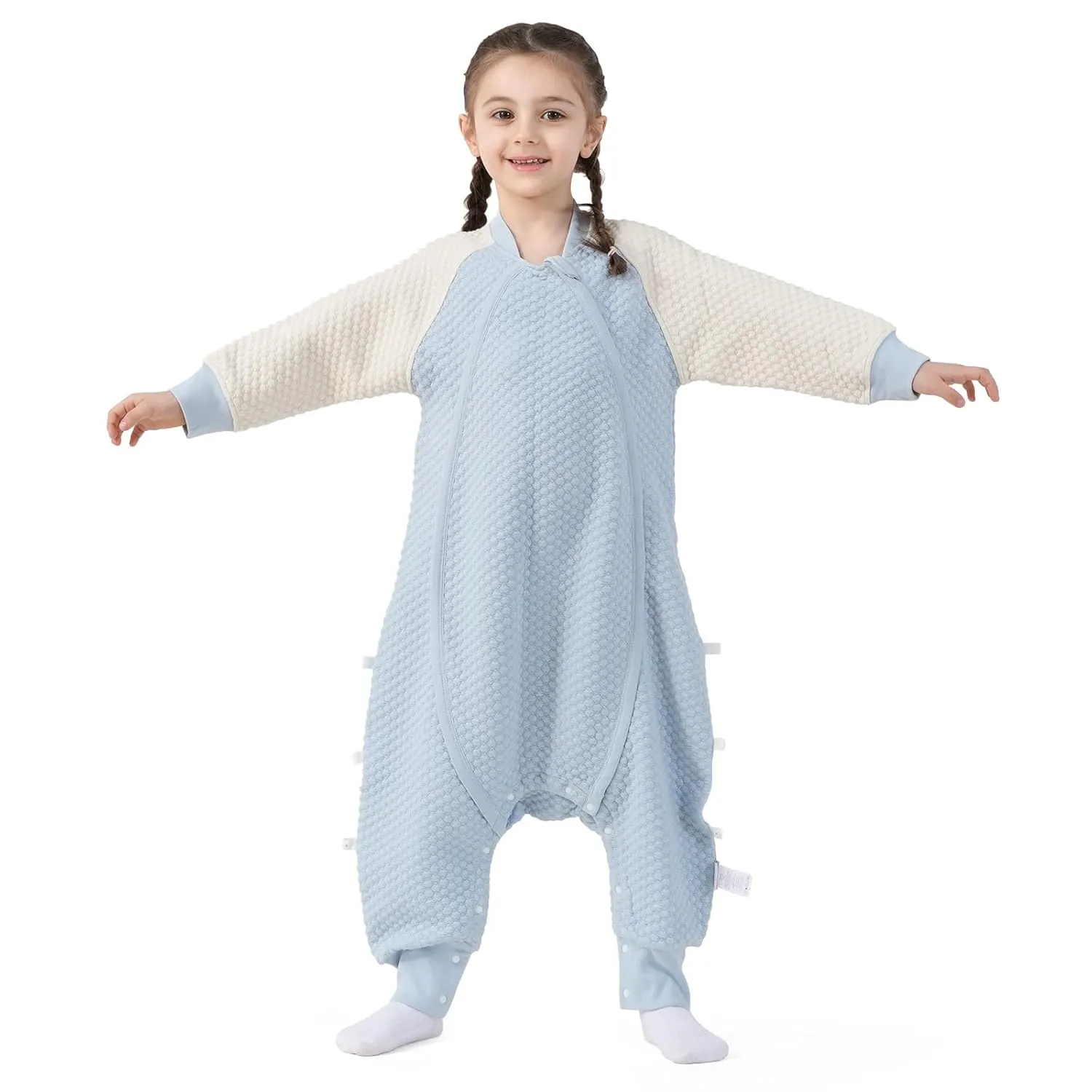 Thermostatic Sleep Sack with Feet for 6t-7t Baby, 1.0 Tog Wearable Blanket for Toddler, All Season Boy or Girl Sleeping Bag for Walkers, 2-Way Zipper, XL-41 inch, Blue