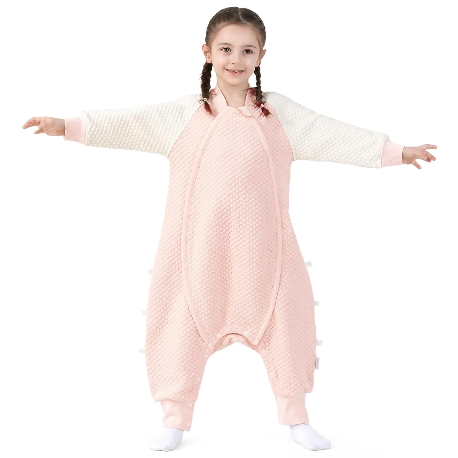 Thermostatic Sleep Sack with Feet for 6t-7t Baby, 1.0 Tog Wearable Blanket for Toddler, All Season Boy or Girl Sleeping Bag for Walkers, 2-Way Zipper, XL-41 inch, Pink