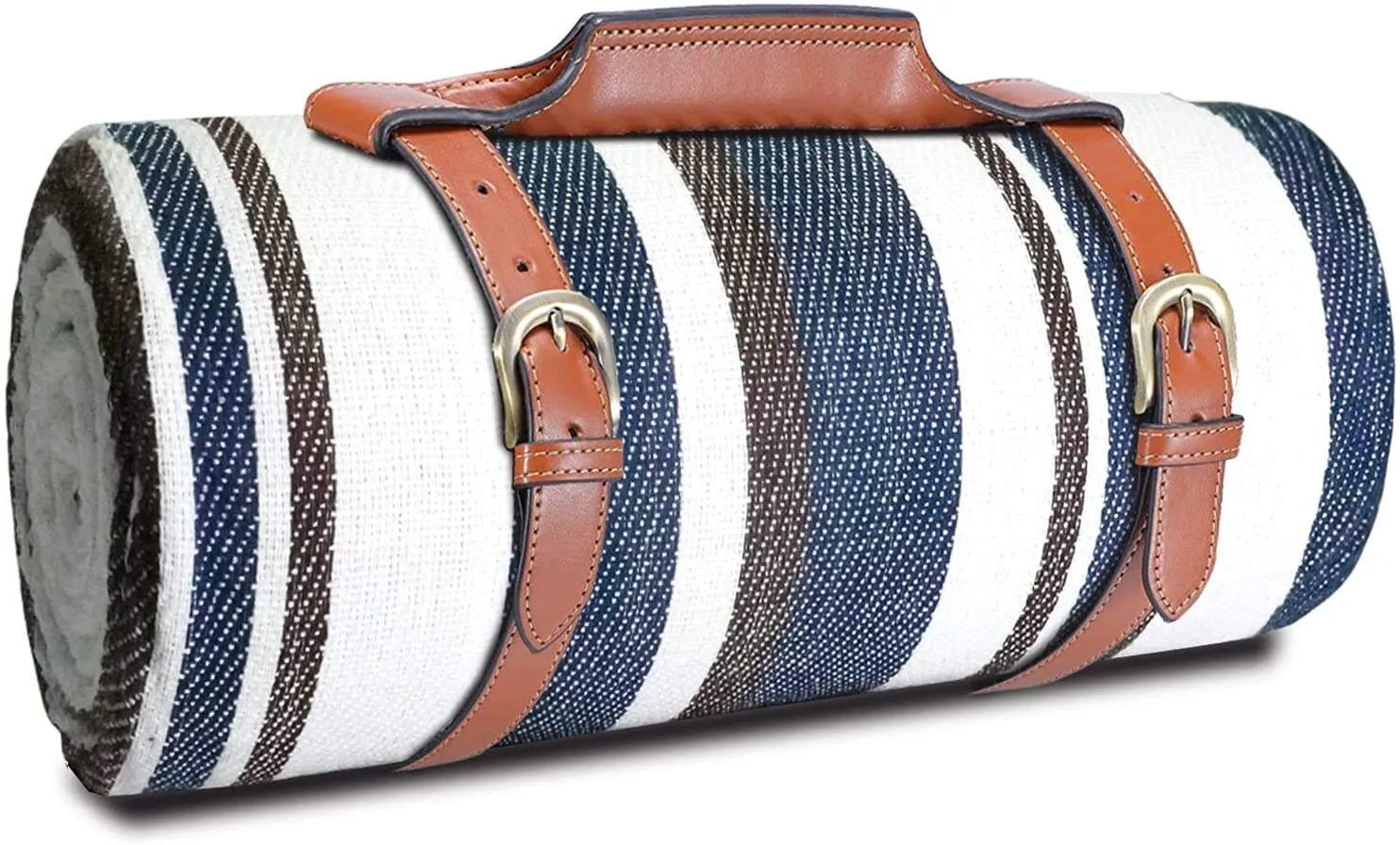 Thick Custom Waterproof Outdoor Camping Picnic Mat Handmade Knitted Roll Up Folded Picnic Blanket With PU Leather Handy