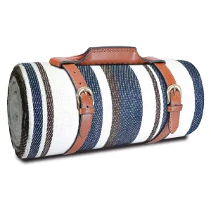 Thick Custom Waterproof Outdoor Camping Picnic Mat Handmade Knitted Roll Up Folded Picnic Blanket With PU Leather Handy