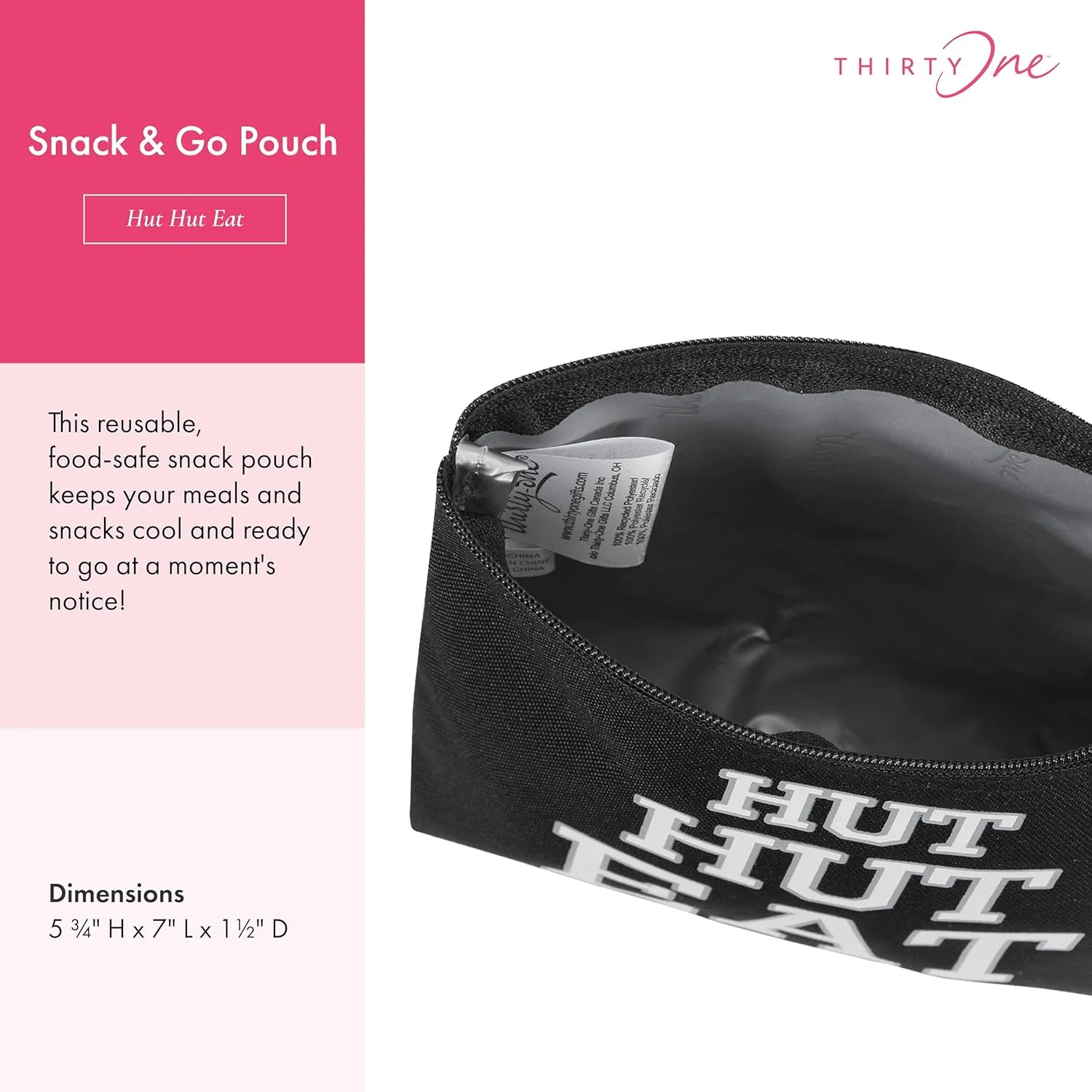 THIRTY-ONE Snack-and-Go Pouch, Reusable Snack Pouch for Travel, and Work Hut Hut Eat