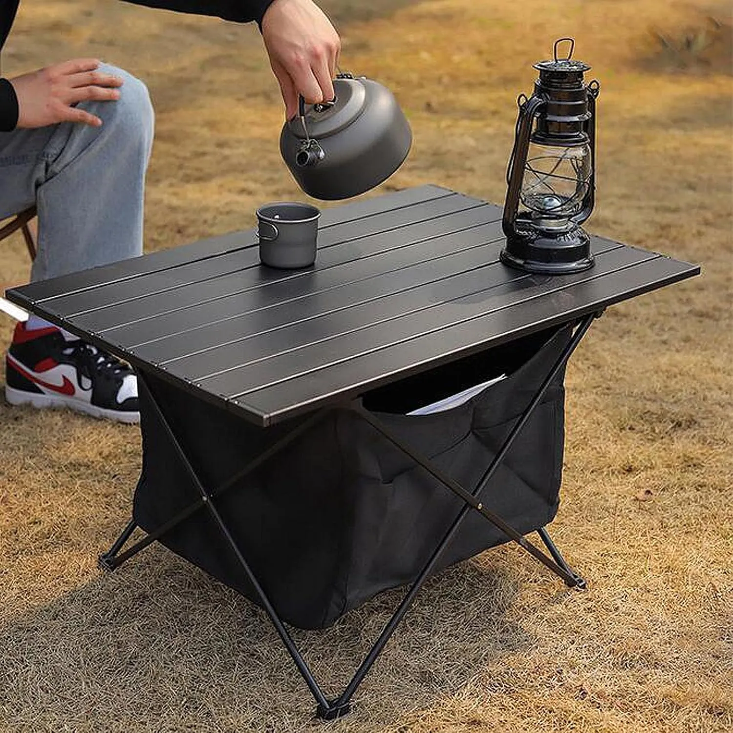 TIBROMTACK Folding Camping Table Portable Aluminum Outdoor Table with Storage Space and Carry Bag (Small)