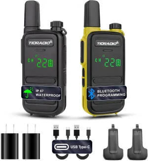 TIDRADIO TD-M11 Walkie Talkies Waterproof IP67 FRS Long Range Two Way Radio with LED Display,NOAA Weather,Walky Talkiy for Industry, Security Work (2 Pack) Black ＆ Yellow