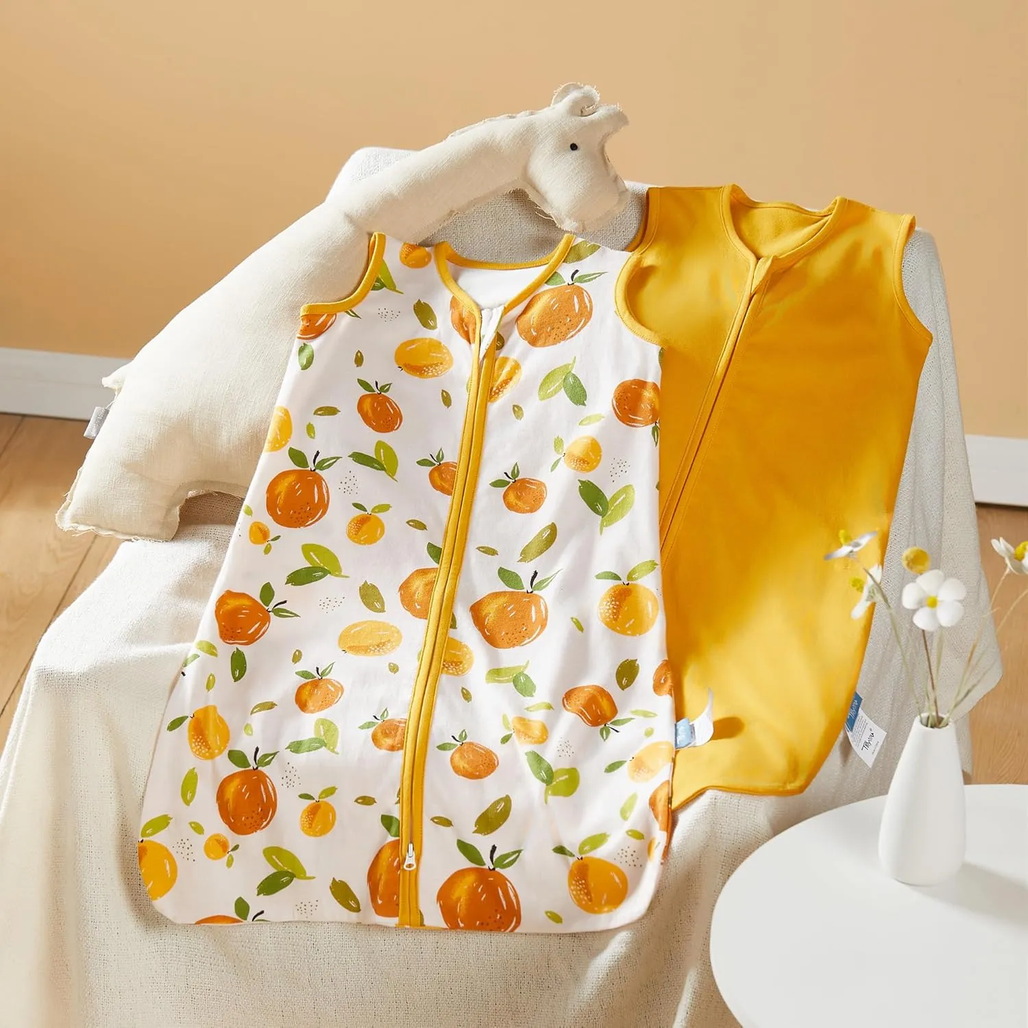 TILLYOU Sleep Sack 18-24 Months - 2 Pack Baby sleep sacks 0.5 TOG with 2-Way Zipper, Lightweight Cotton Sleeping sack, Orange flavour & Orange