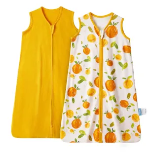 TILLYOU Sleep Sack 18-24 Months - 2 Pack Baby sleep sacks 0.5 TOG with 2-Way Zipper, Lightweight Cotton Sleeping sack, Orange flavour & Orange